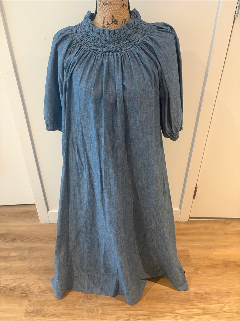 J. Crew Chambray Smocked Neck Maxi Dress